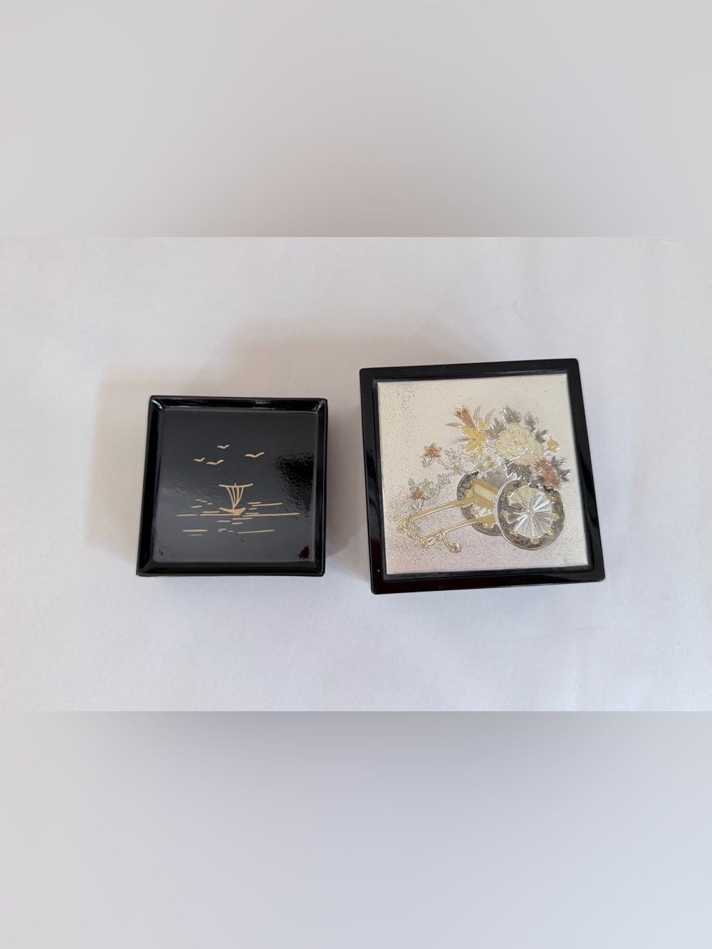 Vintage Japanese Lacquer Coaster Set of 6 Made in Japan with Storage Box
